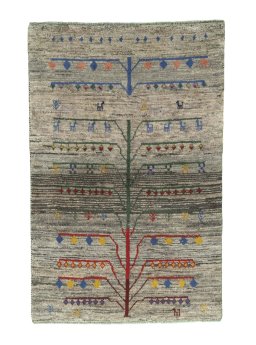 Full view of 2000s Persian Gabbeh rug from Iran / Persia, 172 × 113 cm in Gray tones