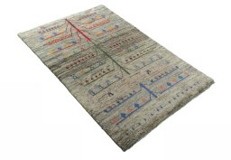 Close-up detail of 2000s Persian Gabbeh rug from Iran / Persia showing Wool weave