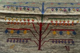 Full view of 2000s Persian Gabbeh rug from Iran / Persia, 172 × 113 cm in Gray tones