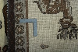 Close-up detail of 2000s Persian Gabbeh rug from Iran / Persia showing Wool weave