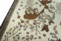 Backside of handmade 2000s Persian Gabbeh rug showing knot structure and weave density