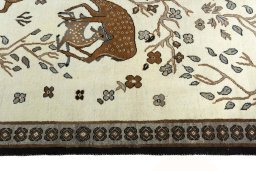 Close-up detail of 2000s Persian Gabbeh rug from Iran / Persia showing Wool weave
