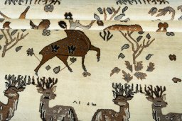 Full view of 2000s Persian Gabbeh rug from Iran / Persia, 248 × 150 cm in Beige tones