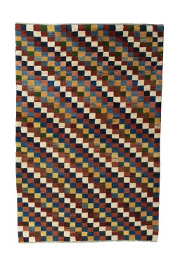Full view of New Persian Gabbeh rug from Iran / Persia, 230 × 155 cm in Multi Color tones