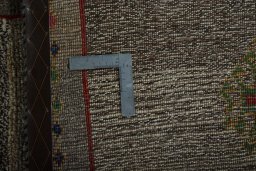 Close-up detail of 2000s Persian Gabbeh rug from Iran / Persia showing Wool weave