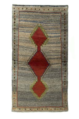 Full view of 2000s Persian Gabbeh rug from Iran / Persia, 190 × 100 cm in Gray tones