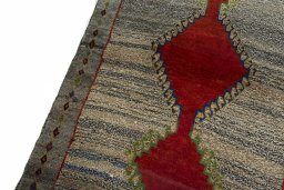 Backside of handmade 2000s Persian Gabbeh rug showing knot structure and weave density