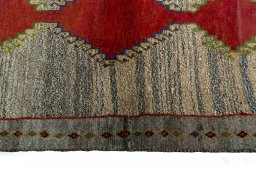 Close-up detail of 2000s Persian Gabbeh rug from Iran / Persia showing Wool weave