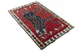 Close-up detail of 2000s Persian Gabbeh rug from Iran / Persia showing Wool weave
