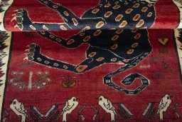 Full view of 2000s Persian Gabbeh rug from Iran / Persia, 163 × 115 cm in Red tones