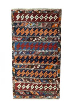 Full view of 2000s Persian Gabbeh rug from Iran / Persia, 153 × 85 cm in Multi Color tones