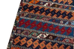 Backside of handmade 2000s Persian Gabbeh rug showing knot structure and weave density