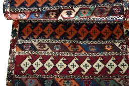 Full view of 2000s Persian Gabbeh rug from Iran / Persia, 153 × 85 cm in Multi Color tones