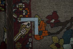 Close-up detail of 2000s Persian Gabbeh rug from Iran / Persia showing Wool weave
