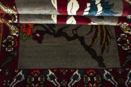 Full view of 2000s Persian Gabbeh rug from Iran / Persia, 202 × 95 cm in Gray tones