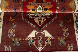 Full view of 2000s Persian Gabbeh rug from Iran / Persia, 147 × 100 cm in Red tones