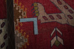 Close-up detail of 2000s Persian Gabbeh rug from Iran / Persia showing Wool weave