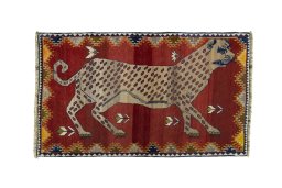 Full view of 2000s Persian Gabbeh rug from Iran / Persia, 164 × 100 cm in Red tones