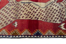 Close-up detail of 2000s Persian Gabbeh rug from Iran / Persia showing Wool weave