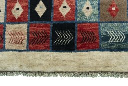 Central medallion detail of 2000s Persian Gabbeh rug from Iran / Persia