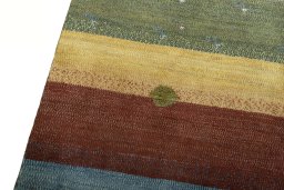 Backside of handmade 2000s Persian Gabbeh rug showing knot structure and weave density