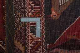 Close-up detail of 2000s Persian Gabbeh rug from Iran / Persia showing Wool weave