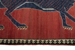 Close-up detail of 2000s Persian Gabbeh rug from Iran / Persia showing Wool weave