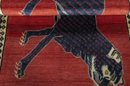 Full view of 2000s Persian Gabbeh rug from Iran / Persia, 174 × 107 cm in Red tones
