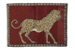 Full view of 2000s Persian Gabbeh rug from Iran / Persia, 142 × 104 cm in Red tones