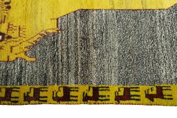 Close-up detail of 2000s Persian Gabbeh rug from Iran / Persia showing Wool weave