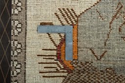 Close-up detail of 2000s Persian Gabbeh rug from Iran / Persia showing Wool weave