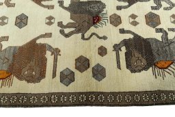 Close-up detail of 2000s Persian Gabbeh rug from Iran / Persia showing Wool weave