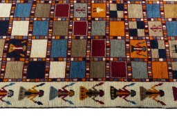 Close-up detail of 2000s Persian Gabbeh rug from Iran / Persia showing Wool weave