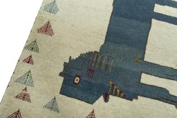 Backside of handmade 2000s Persian Gabbeh rug showing knot structure and weave density