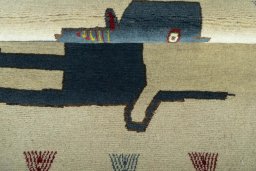 Full view of 2000s Persian Gabbeh rug from Iran / Persia, 128 × 95 cm in Beige tones