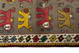 Close-up detail of 2000s Persian Gabbeh rug from Iran / Persia showing Wool weave