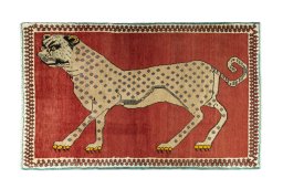 Full view of 2000s Persian Gabbeh rug from Iran / Persia, 156 × 97 cm in Red tones
