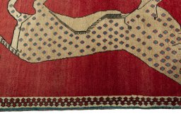 Close-up detail of 2000s Persian Gabbeh rug from Iran / Persia showing Wool weave