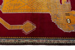 Close-up detail of 2000s Persian Gabbeh rug from Iran / Persia showing Wool weave