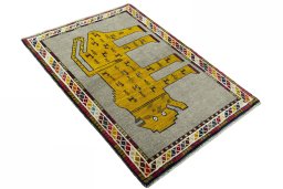 Close-up detail of 2000s Persian Gabbeh rug from Iran / Persia showing Wool weave