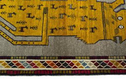 Close-up detail of 2000s Persian Gabbeh rug from Iran / Persia showing Wool weave
