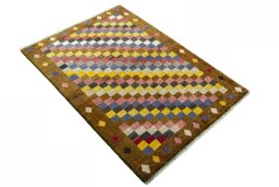 Close-up detail of 2000s Persian Gabbeh rug from Iran / Persia showing Wool weave