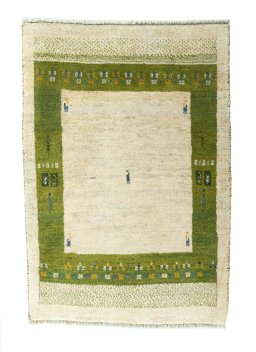 Full view of New Persian Gabbeh rug from Iran / Persia, 128 × 91 cm in Beige tones