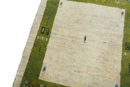 Backside of handmade New Persian Gabbeh rug showing knot structure and weave density