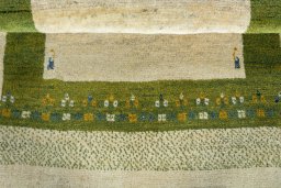 Full view of New Persian Gabbeh rug from Iran / Persia, 128 × 91 cm in Beige tones