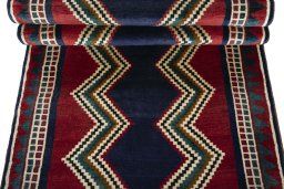 Full view of 2000s Persian Gabbeh rug from Iran / Persia, 198 × 104 cm in Blue tones