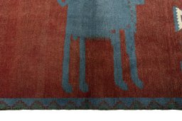 Close-up detail of 2000s Persian Gabbeh rug from Iran / Persia showing Wool weave
