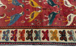 Close-up detail of 2000s Persian Gabbeh rug from Iran / Persia showing Wool weave