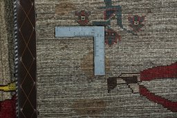Close-up detail of 2000s Persian Gabbeh rug from Iran / Persia showing Wool weave