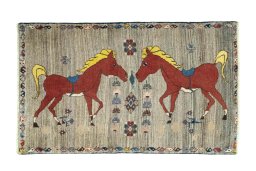 Full view of 2000s Persian Gabbeh rug from Iran / Persia, 134 × 81 cm in Beige tones
